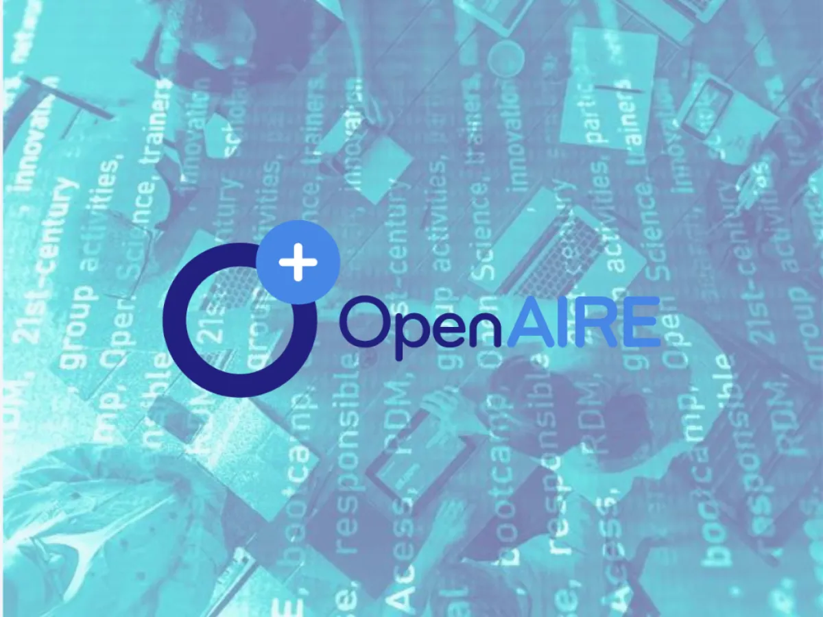 OpenAIRE logó mintás kék háttér előtt