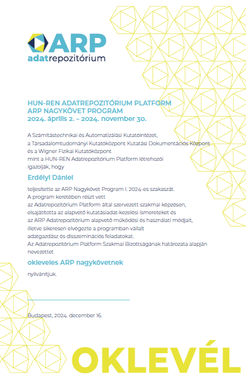 ARP nagykövet oklevél